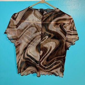 Sheer brown marble pattern crop top